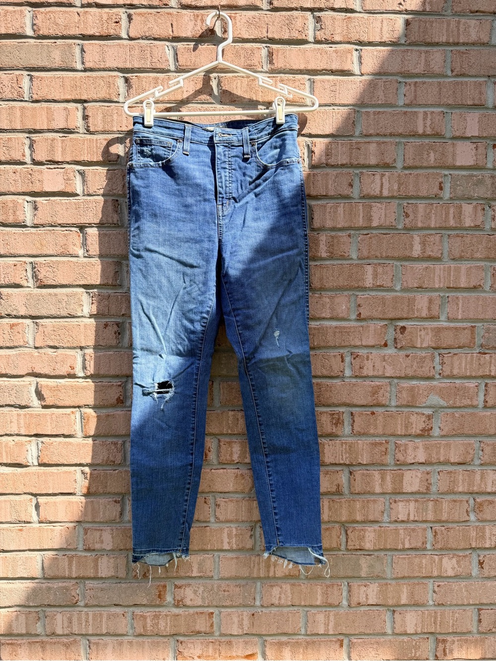 Madewell Blue Distressed High-Rise Skinny Jeans